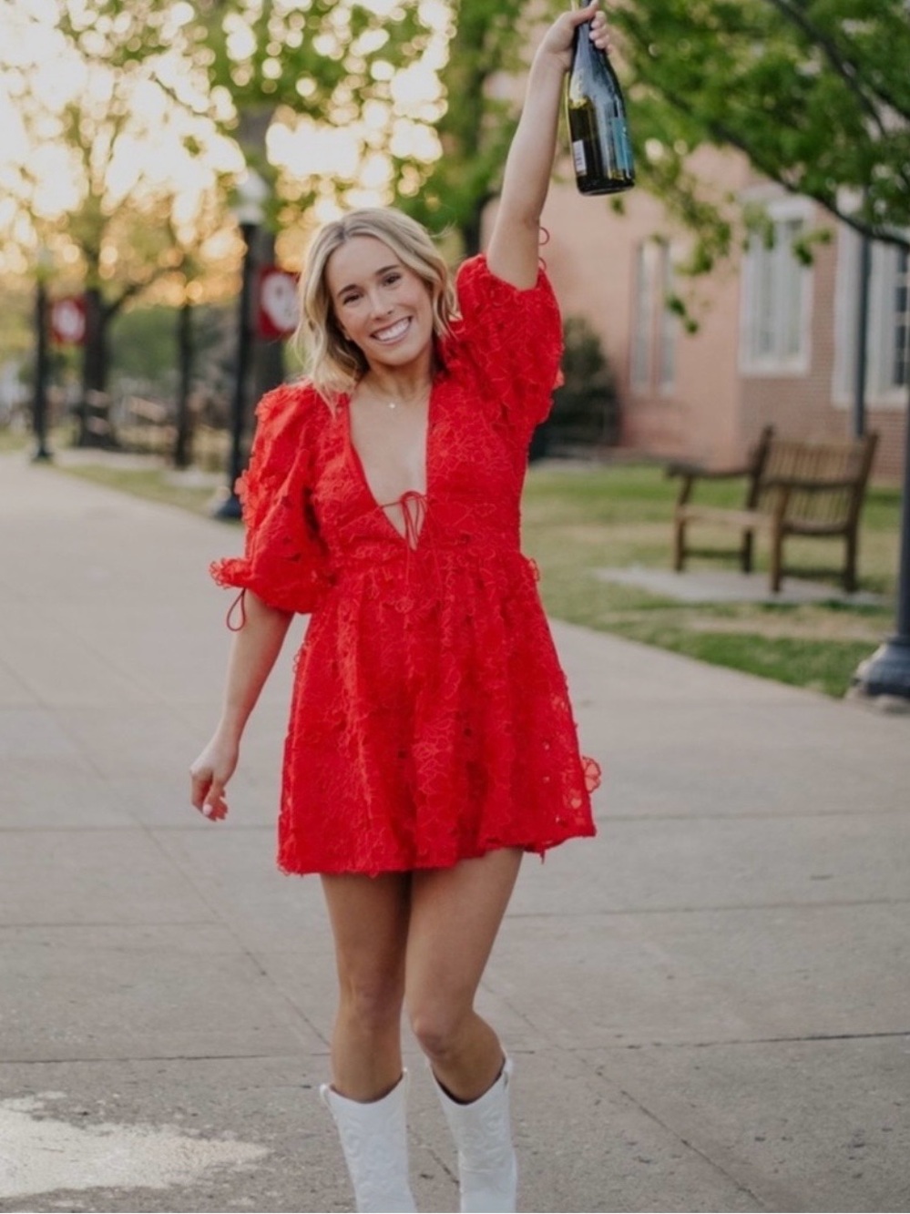 For Love & Lemons Serena 3D Floral Red Lace Mini Dress sz M $318 - Picture 2 of 9